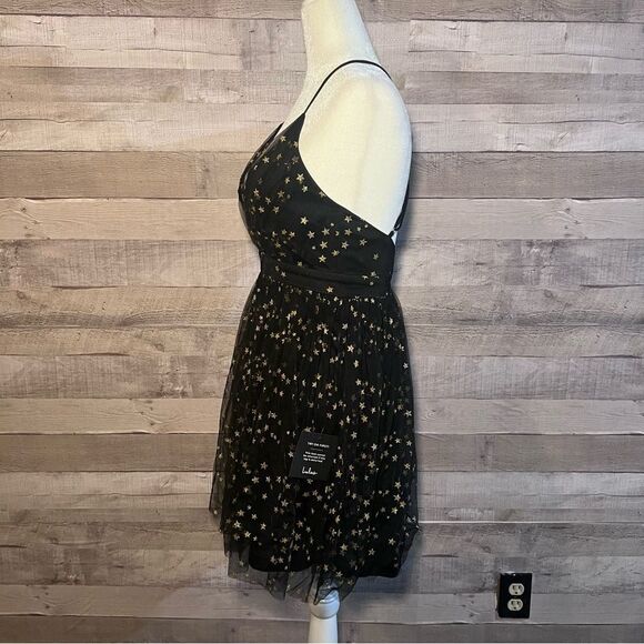 Lulus Favorite Moment Black & Gold Star Print Backless Skater Dress - Picture 11 of 16